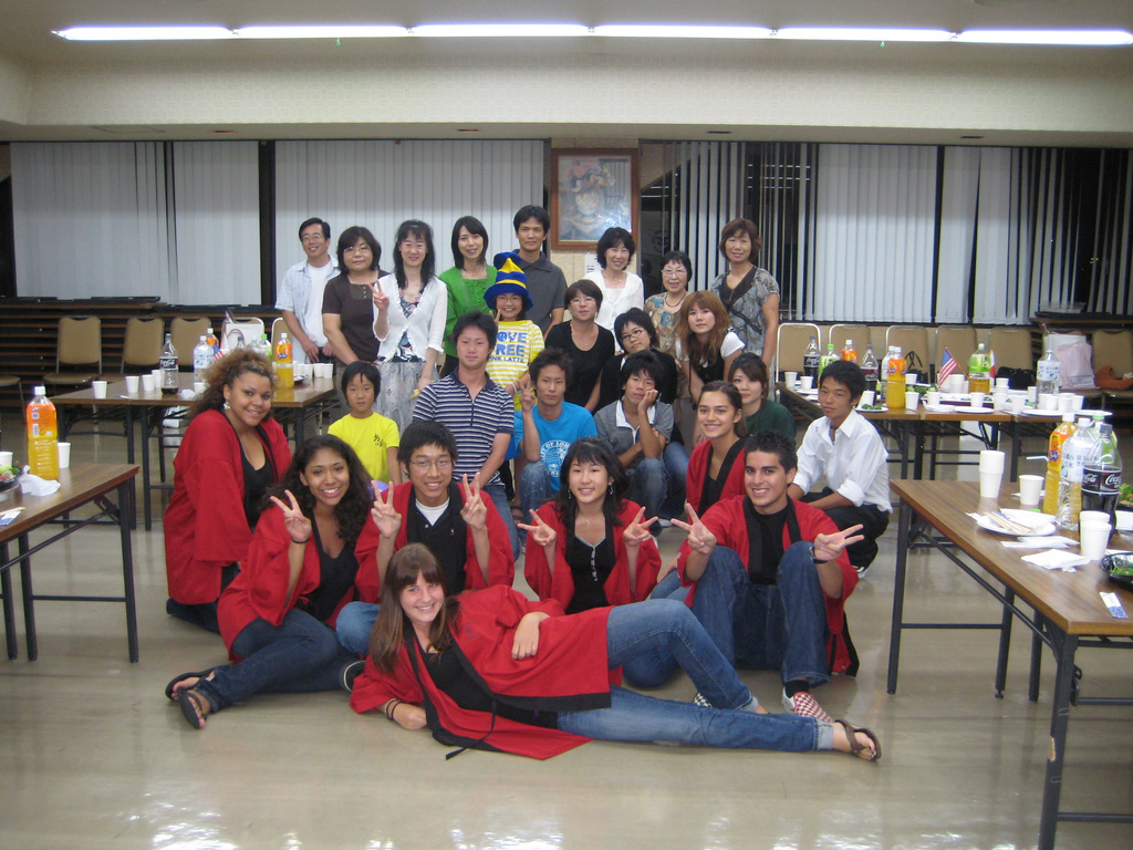 Group of high school exchange students in classroom