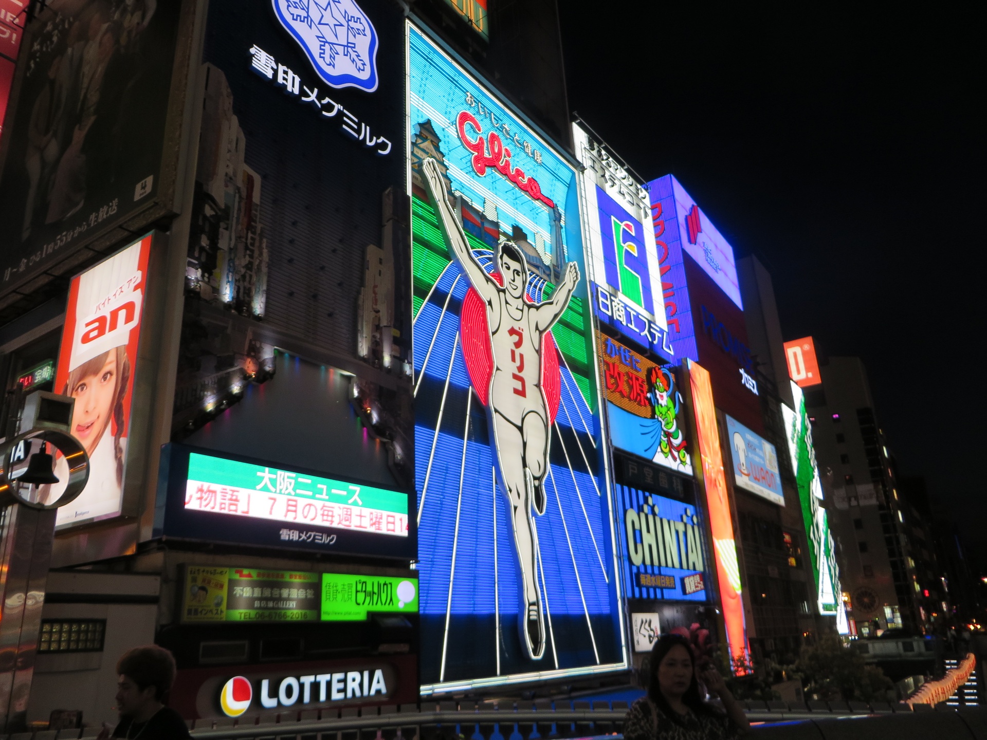 View of large Glico Man poster in downtown entertainment district