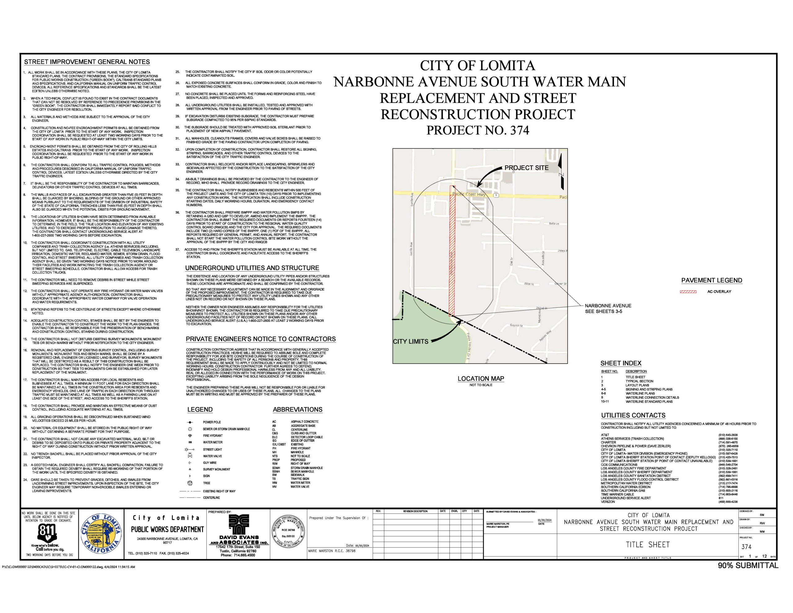 Narbonne Ave Pavement Signing and Striping_Page_1 Map and project notes for the Narbonne Avenue South Water Main Replacement and Street Reconstruction Project