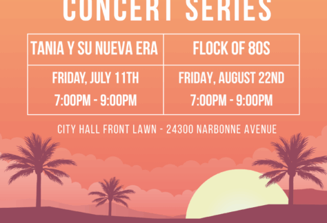 Flyer with Lomita's 2025 Summer Concert Series Info