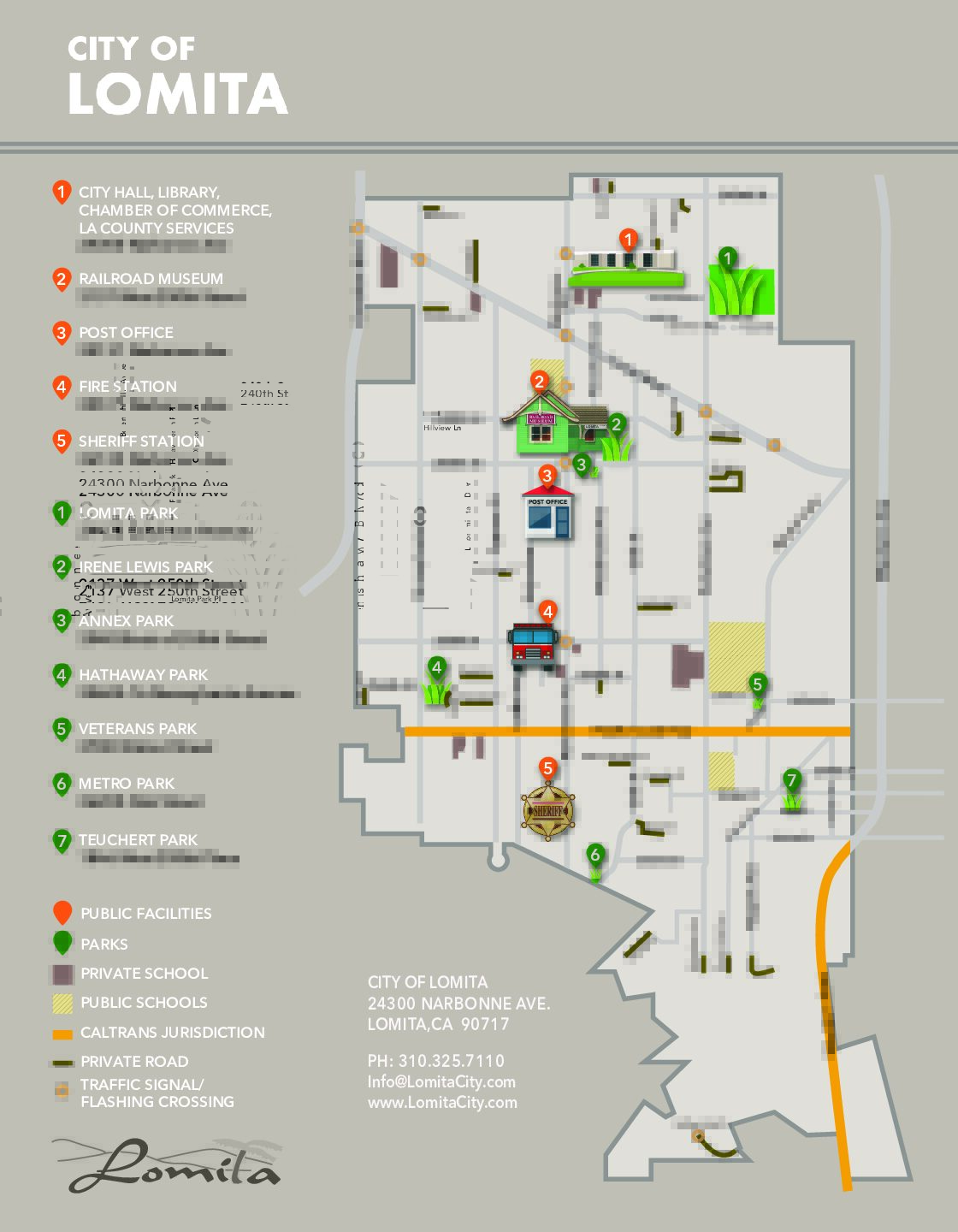 Map of landmarks in the City of Lomita