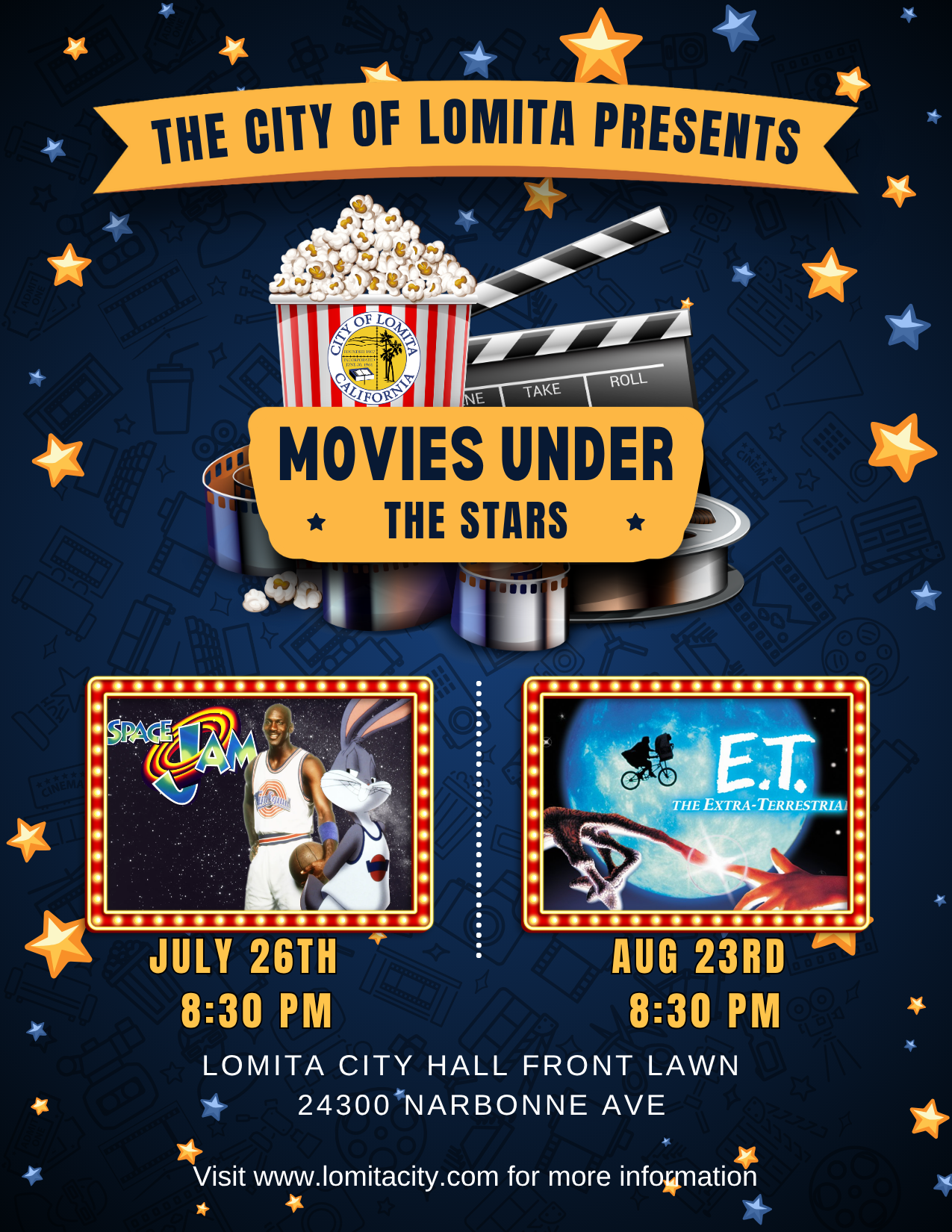Flyer with Lomita's summer movies under the stars info