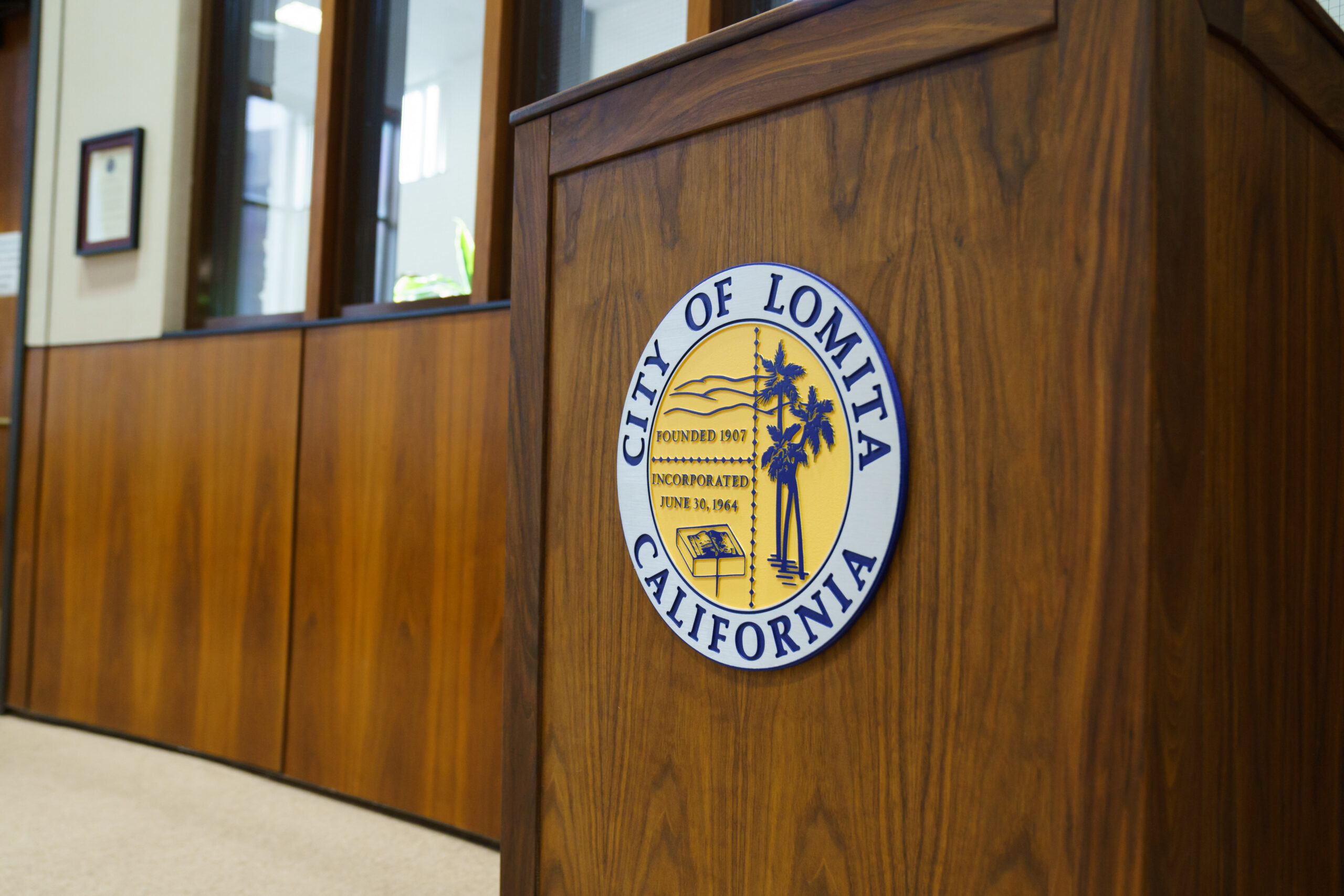 Lomita logo inside City Hall